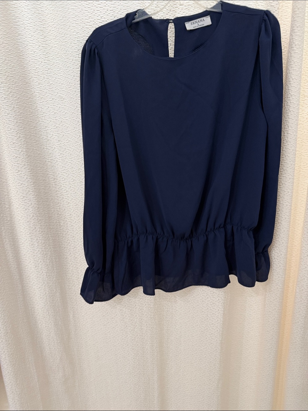 Zenana Outfitters Dark Navy Long-Sleeve Peplum Top